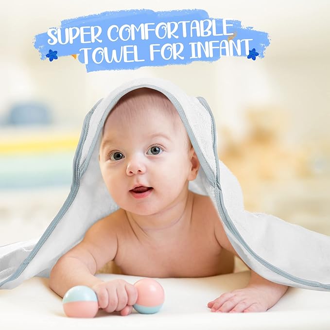 Chumia 6 Pack Baby Hooded Towels Baby Bath Towel Absorbent Soft Hooded Towel for Babies Shower Essentials Hooded(White, Gray, Blue, Simple Design)