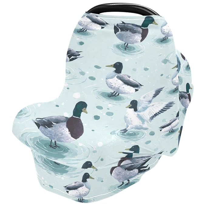Cute Mallard Ducks Baby Car Seat Covers Farmhouse Animals Carseat Canopy Soft Infant Stroller Cover Nursing Breastfeeding Covers for Girls Boys Newborn Fit Summer Spring Autumn
