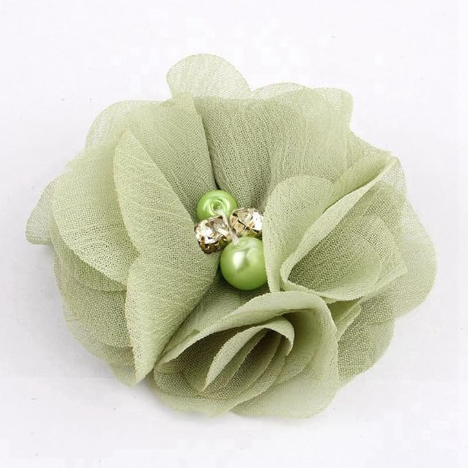 50 Pcs 2" Mini Chiffon Flowers with Rhinestones for Baby Girls Hair Accessories Artificial Fabric Flowers for Headbands Craft Projects (Army)