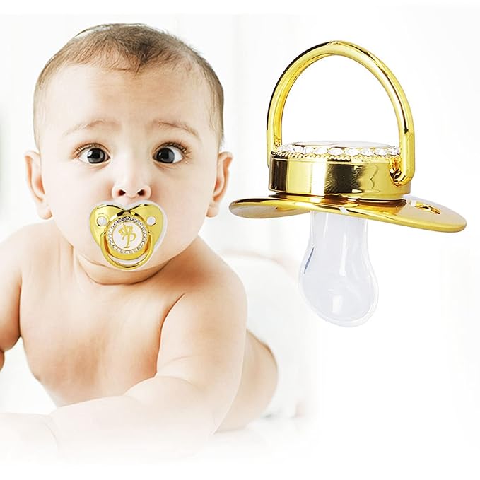 Personalized Golden Letter Baby Pacifier with Clips, Anti-Dust Cover for Newborn Photography, Letter