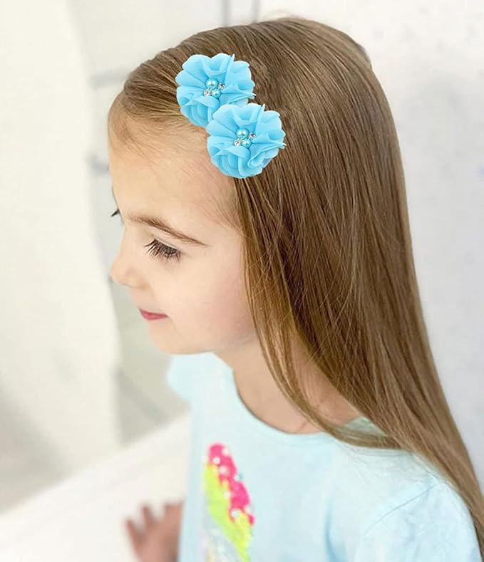 inSowni 2" Alligator Hair Clips Barrettes Chiffon Flower Bow with Rhinestone Pearl for Baby Girl Toddlers