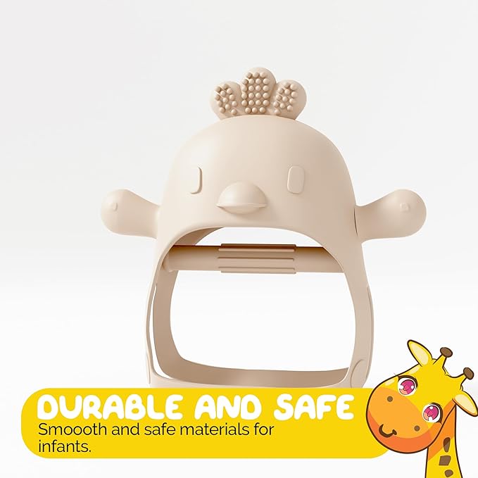 Beige Pacifier Teether Toy Never Drop Baby Teether Wrist Wearable Baby Teething Beige Baby Toys - Little Chick Newborn Toys by Muqee Peeko in Baby Safe Silicone Baby teether