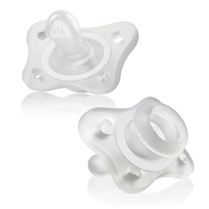 Chicco PhysioForma Mini Orthodontic Pacifier for Babies 0-2 Months, Ultra Light & Small, 100% Soft Silicone, Supports Breathing, One-Piece Design, Included Sterilizing Case, BPA Free, 2-Pack, Clear