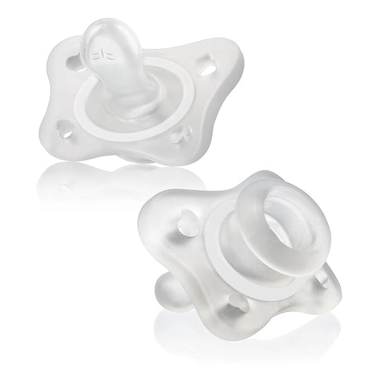 Chicco PhysioForma Mini Orthodontic Pacifier for Babies 0-2 Months, Ultra Light & Small, 100% Soft Silicone, Supports Breathing, One-Piece Design, Included Sterilizing Case, BPA Free, 2-Pack, Clear