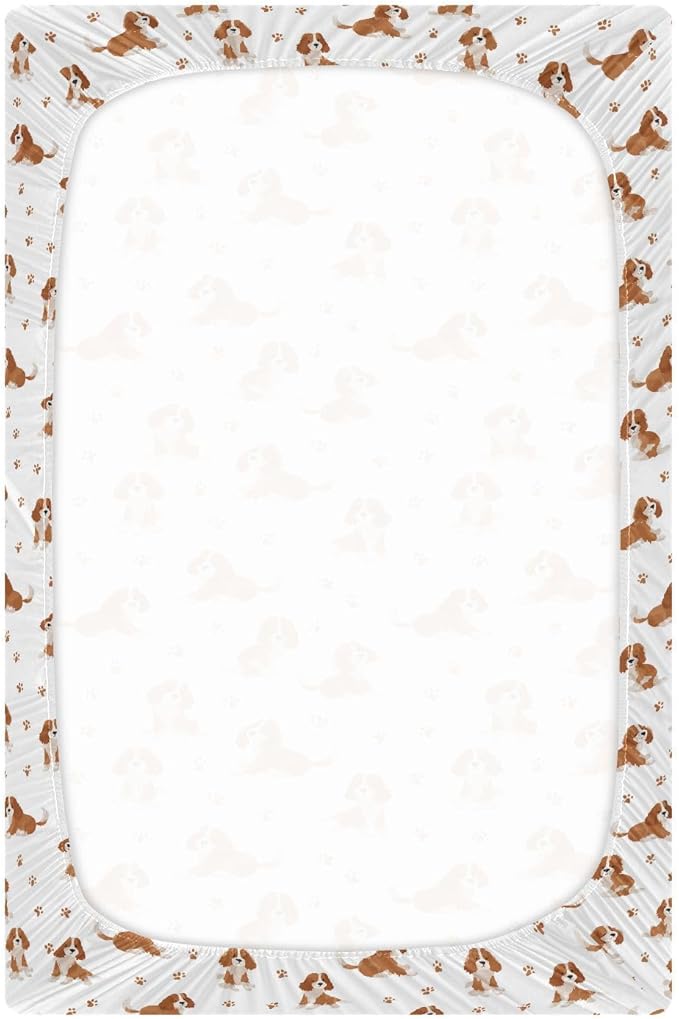Baby Crib Sheet Cavalier King Charles Spaniel Dog Crib Mattress for Boys and Girls Playard Sheet Soft Breathable Fitted Baby Mattress Cover 52x28in