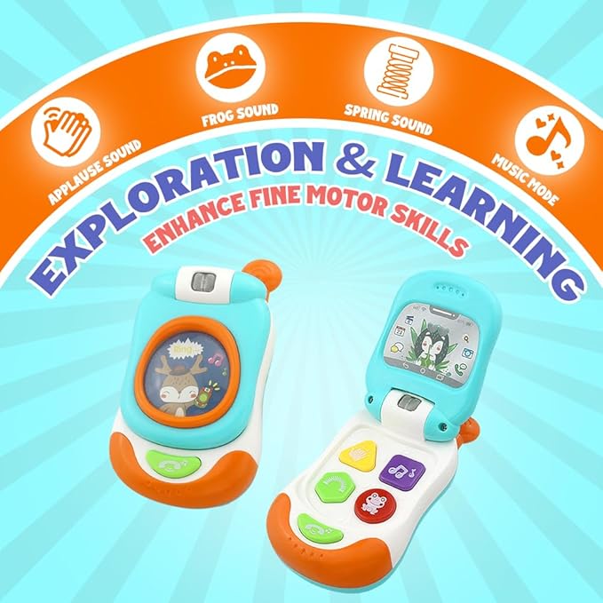 Baby Phone Toys with musicial and Light, Flip Phone Educational Toddler Toys (Blue)