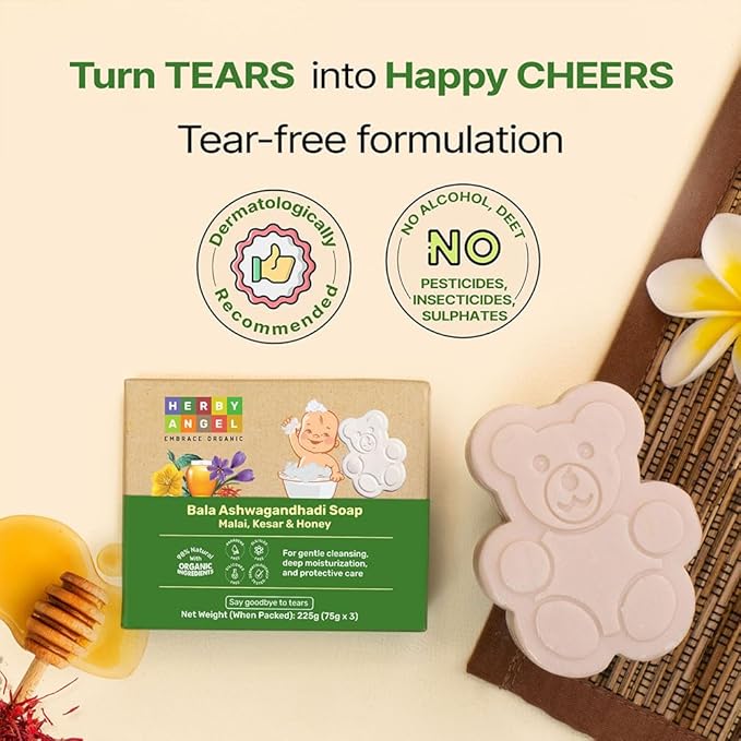 Natural Soap for Babies & Kids with Tear-Free Formula | Parabens, SLS/SLES and Silicones Free | Dermatologically Tested | Pack of 3 (75 Grams Each)