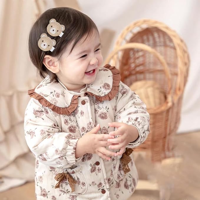 Cute Baby Girl Hair Clips Set Pink Animal Designs Cotton Crochet Clips Rabbit Bear Bow Bobby Pins for Infants & Toddlers (Rabbit and bear)