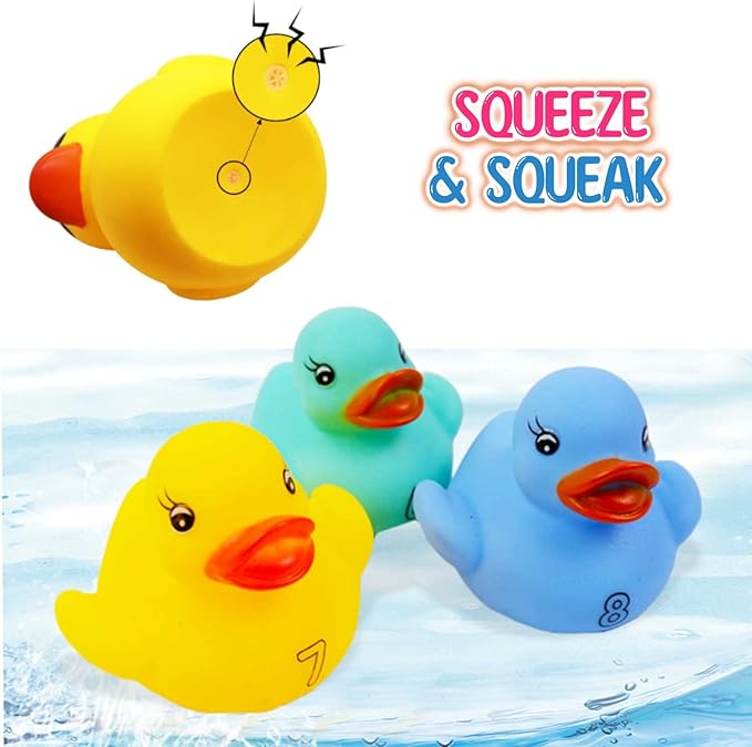10 Pack: Numbers Counting Rubber Ducks Colorful Bath Toys - 1, 2, 3 Learn to Count Numeracy Early Learning Educational Bathtime Squeak Duckies Bathtub Set for Kids, Toddlers