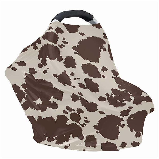Wanyint Brown Cow Nursing Cover Carseat Canopy Cover Adorable Animal Fur Print Car Seat Covers for Babies Girls Boys Breathable Nursing Cover for Boys Girls