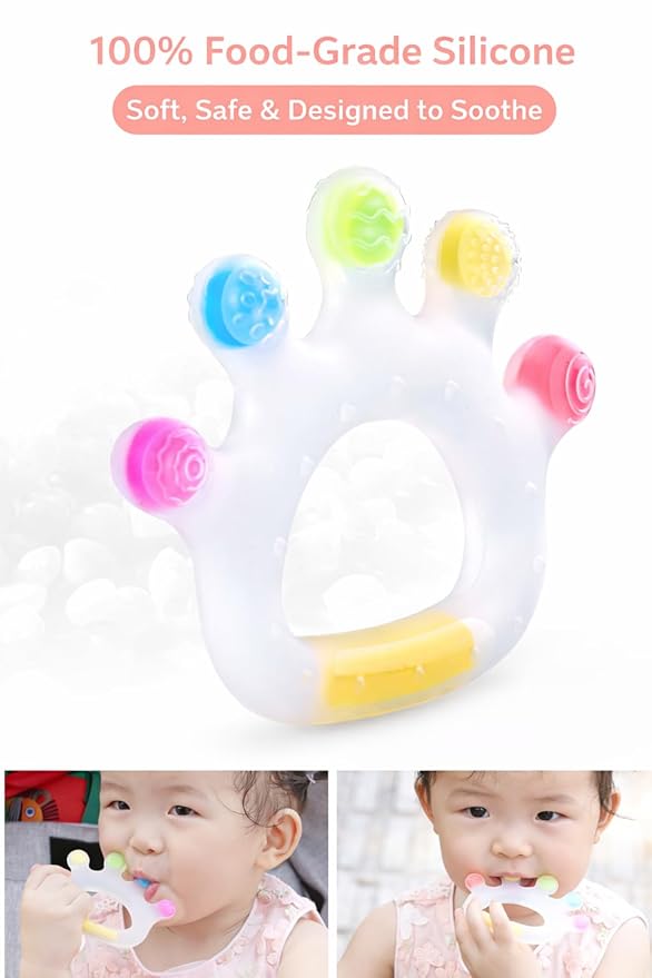 Candy Crown Teether – 100% Food Grade Silicone Baby Teething Toy | 4 Textured Surfaces for Gum Relief | Lightweight Easy Grip | BPA-Free, Phthalate-Free | Sensory Teether Toy 3-36 Months