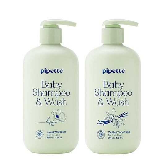 Pipette Baby Scented Shampoo + Wash Discovery Duo, Pack of 2, Includes Sweet Wildflower and Vanilla + Ylang Ylang Scents, Gentle Tear-Free Newborn Baby Bath Essentials, Non-Toxic and Hypoallergenic