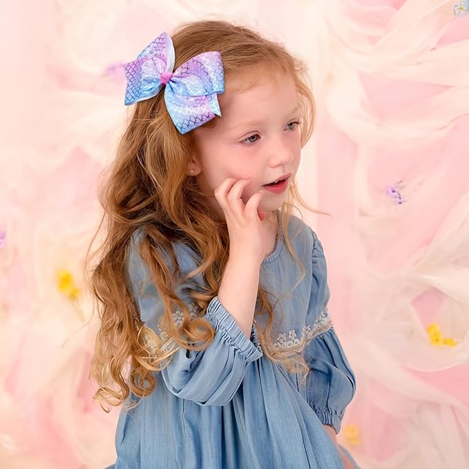 4.5Inch Bows for Girls Boutique Grosgrain Ribbon Rainbow Hair Bow Alligator Hair Clips Pigtail Bows Unicorn Hair Clips for Baby Girls Toddler Kids Children Teens 12PCS