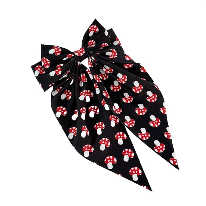 Kids Girls Mushroom Print Hair Clips Bow Mushroom Pattern Hair Pin BBW03 (Bow-B3)