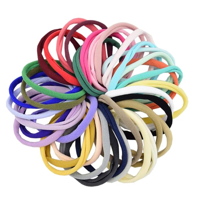 FZBNSRKO 100pcs Multi-function Super Soft High Stretchy Baby Newborn Infants Headbands,DIY Crafts Elastics,Ear Bands Loops Ties Ropes for Newborn Infant Toddler Baby Girls