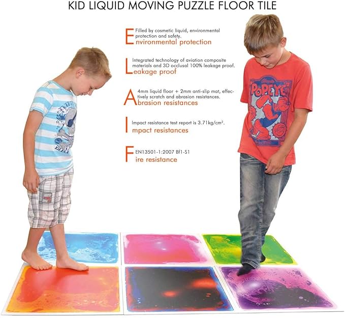 LONGKING 12" X 12" Sensory Tiles for Activity Play Centers, Liquid Floor Tiles, Autism Sensory Product, Blue