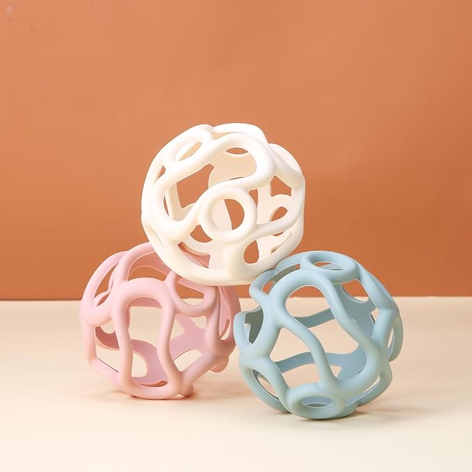 Silicone Teething Ball Toy, Tactile Sensory Ball Toy for Babies, Easy to Hold Design, Stretchy, Squisly, Soft (Milky White)