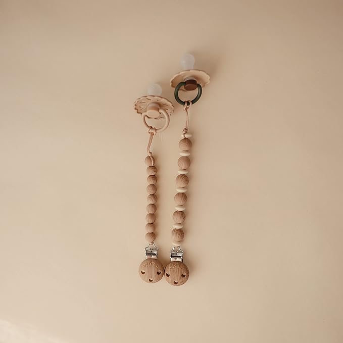 mushie 100% Silicone Baby Pacifier Clip BPA Free | Luna (Faux Wood)
