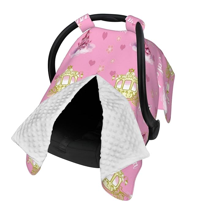 Personalized Baby Car Seat Canopy with Name, Princess Carriage Nursing Cover & Infant Car Seat Canopy, Shower Gift for Newborn Baby Girls