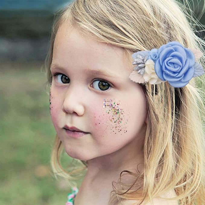 Flower Hair Clips Set for Baby Girl Lightweight Floral Hair Bow Accessories with Boutique Fully Lined Alligator Clip for Toddler Teens Gifts (AE)