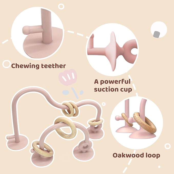 Baby High Chair Suction Toys Teething Chew - Baby Table Toys, Teething Toys Silicone Teethers, Food Grade Silicon for 6 12 18 Months (Rosepink Beige)