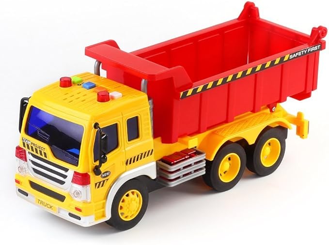 FMT 1:16 Friction Powered Toy Dump Truck With Lights & Sound Push & Go Friction Truck Toy For Boys & Girls