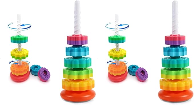 LUCKFUTURE Spinning Stacking Toys, Educational Toddler Toy Stacking Rings Baby Toys, Montessori Toy for Girls and Boys, Spin Gears Christmas Birthday Gift for 1-3 Year Old (Pack of 2)