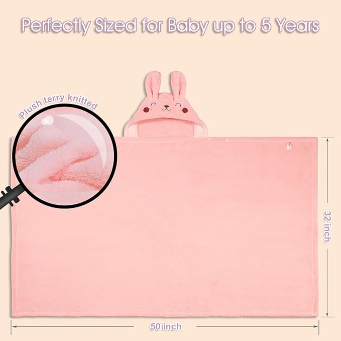Hooded Baby Towels, Baby Towels with Hood for Toddlers 0-5 Years, 2-Pack Thick Absorbent Toddler Towels Baby Towels with Hood, Large 50''x32'', Pink Rabbit & White Koala Set