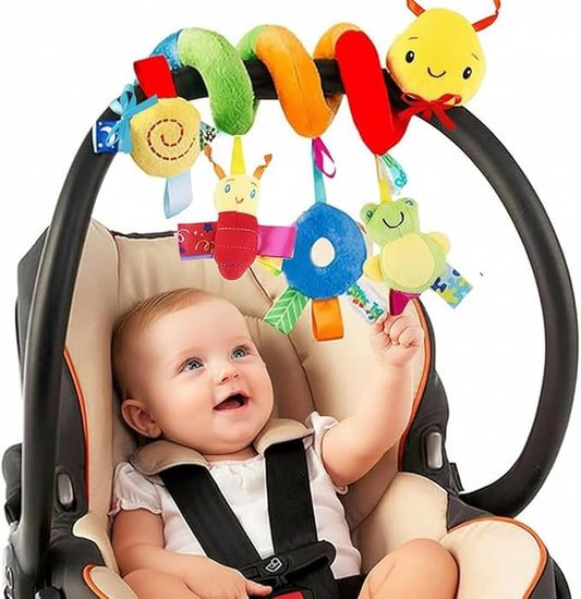 Baby Crib Hanging Rattles Toy, Infant Stroller Worm Crib Bed Around Rattle Bell, Cartoon Insect Spiral Hanging Sensory Toy for Infants Bed Stroller Car Seat Bar for Babies Boys and Girls