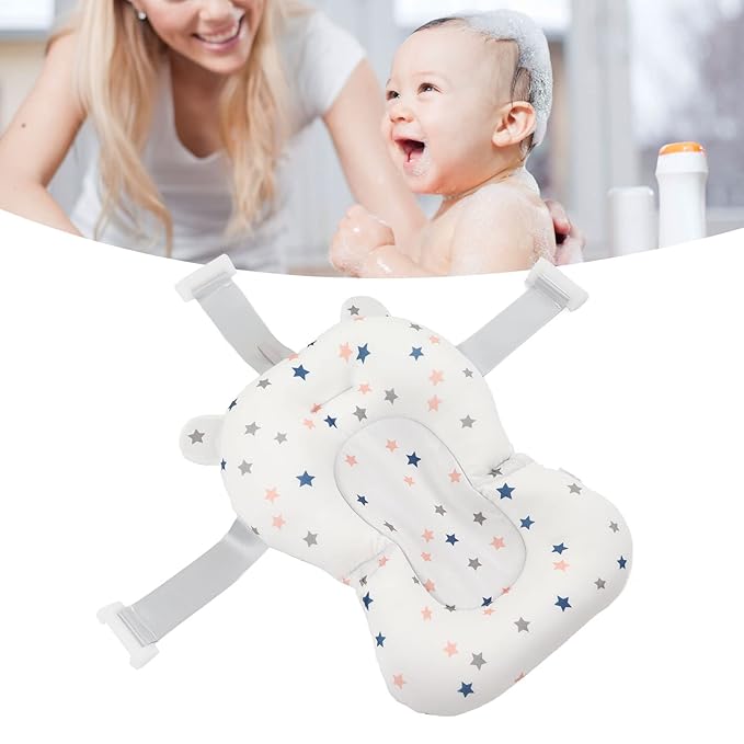 Baby Bath Seat Cushion Floating Safe Foldable Adjustable Infant Bath Supporter for Newborn Blue Bear, Supports Baby Body, Safety to Use, Easy to Clean, Odorless Material, Optimal (White Stars)
