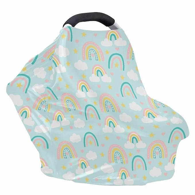 Biyejit Rainbow Clouds Stars Baby Stuff Car Seat Covers Baby Multi-Use Car Seat Canopy Carrier Cover, Breathable Breastfeeding Cover Boys & Girls