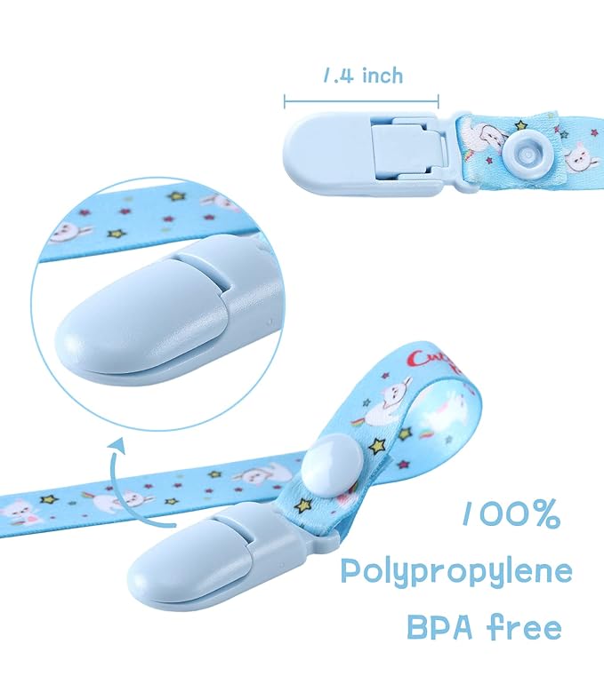CutiePlusU Adult Size Pacifier Clips 3 Pack-Unicorns, Rainbow Cats and Giraffes