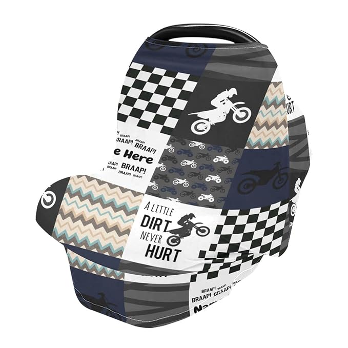 Personalized Baby Car Seat Cover for Boys Girls, Custom Nursing Covers for Breastfeeding with Name, Infant Stroller Cover, Baby Carseat Canopy for Newborn, Multiuse Car Seat Canopies, Dirt Bike Black