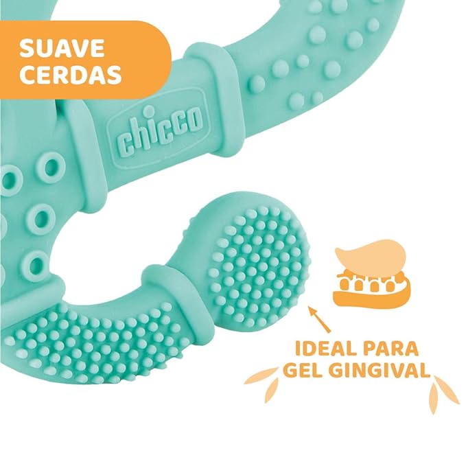 Chicco Super Soft Anneau de Dentition en Silicone avec Relief et Textures Pour bébé avec gencives sensibles, facile à saisir, ergonomique, bébé 2 Mois+, Design Iguana