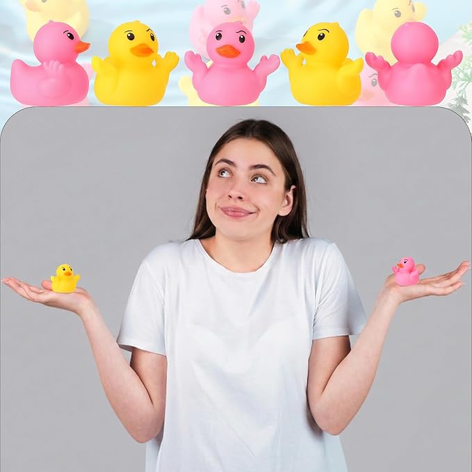 50 Pcs Rubber Ducks for Jeeps Shrugging Mini Ducks in Bulk Small Funny Rubber Duck Float Squeaky Toys for Baby Shower Birthday Gifts Party Favors