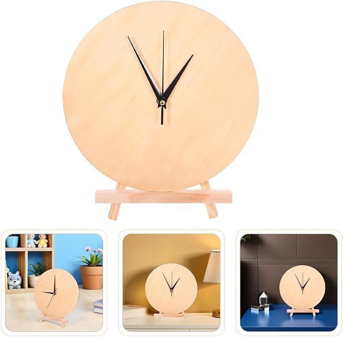 BESPORTBLE 1 Set DIY Clock Face: Unfinished Wooden Dial 12" - Round Clock Face Blank with Pointer & Easel for Crafts Desk Decor Painting and DIY Projects