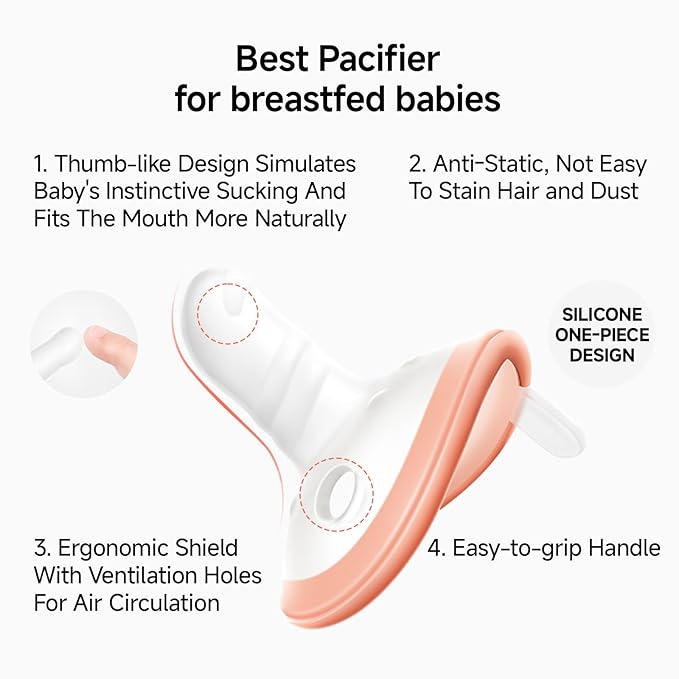 Garkoko Breast & Thumb Inspired Baby Pacifier Set with Case, 2-Pack Soothing Infant Pacifiers, Non-Contact Shield, BPA-Free Food-Grade Silicone
