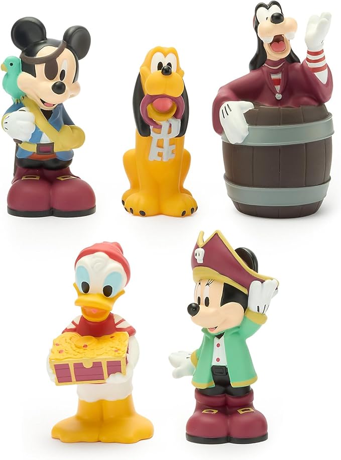 Disney Store Official Mickey and Friends Pirates of the Caribbean Bath Toys Set - Includes 5 Detailed Toys with a Straining Storage Bucket - Bath Time Fun and Water Play Set for Kids