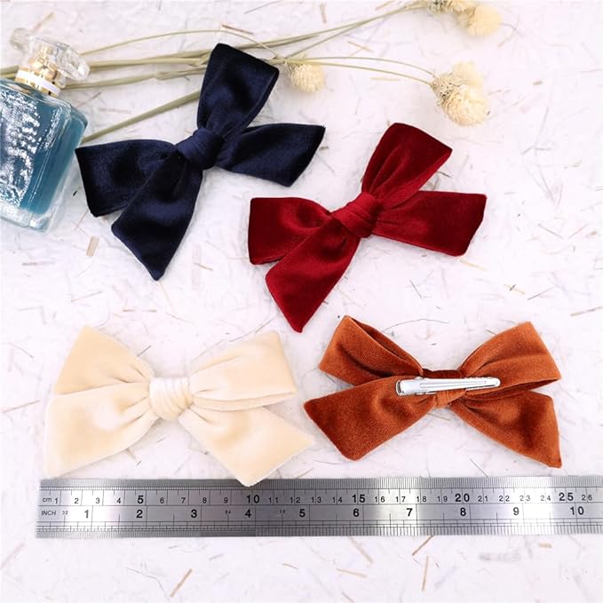 Vintage Velvet Bow Hair Clips for Baby Girl Kids Women Fall Velvet Christmas Hair Bows Barrettes Accessories (4 pcs Vintage)