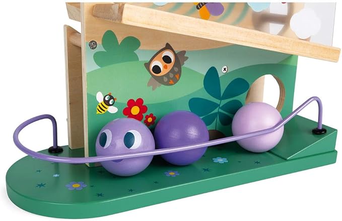 Janod - Wooden Caterpillar Ball Track 11.3x4.7x12 - Motor Skills Development - Boosts Imagination - Encourages Creative Play and Cognitive Growth - Safe Quality Materials