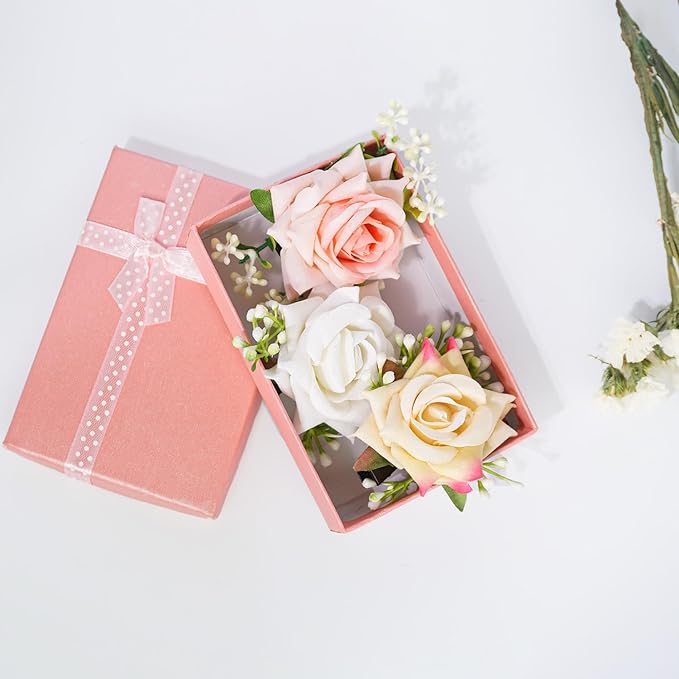 3pcs Girls Flower Hair Clips, Floral Rose Hair Barrettes w/Boutique Fully Lined Alligator, Hair Bows for Baby Newborn Toddler