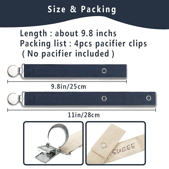 Baby Pacifier Clip Leash Holder Unisex for 4 Pack Gift Set with Neutral Solid Colors ;Soft Linen Pacifier Clips ; Fabric Pacifier Strap with Clip Keeps Pacifiers & Teethers in Place