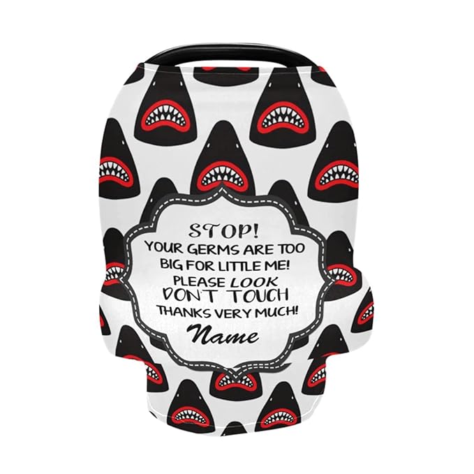 Personalized Cartoon Shark Baby Car Seat Cover for Boy, Customized No Touch Multiuse Carseat Covers, Stroller Canopy Nursing Covers Breastfeeding Scarf, Shower Gift for Newborn Infant Babies