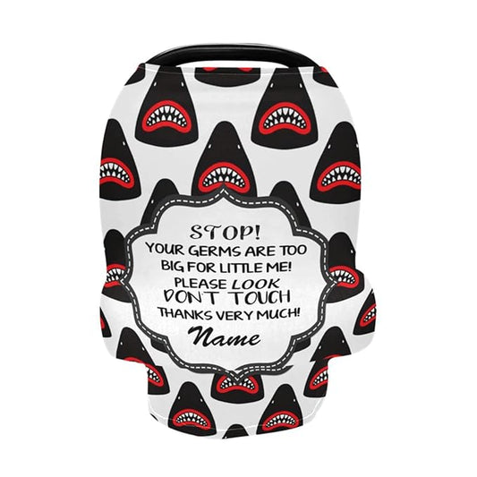 Personalized Cartoon Shark Baby Car Seat Cover for Boy, Customized No Touch Multiuse Carseat Covers, Stroller Canopy Nursing Covers Breastfeeding Scarf, Shower Gift for Newborn Infant Babies