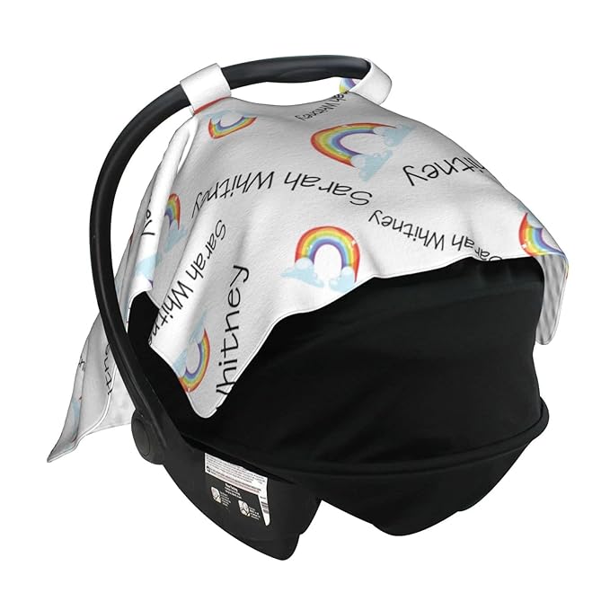 Personalized Baby Car Seat Cover Canopy with Name for Girls Boys Custom Rainbow Baby Carrier Covers