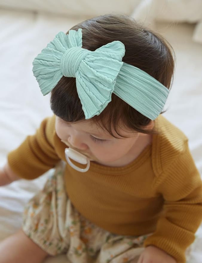 6 Pack Nylon Headbands with Stretchy Infant Bows, Pink Head Wraps for Newborns and Toddlers (03H-10)