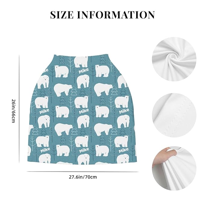 Personalized Baby Car Seat Cover for Boys Girls, Custom Polar Bear Nursing Covers for Breastfeeding with Name, Infant Stroller Cover, Baby Carseat Canopy for Newborn, Multiuse Car Seat Canopies