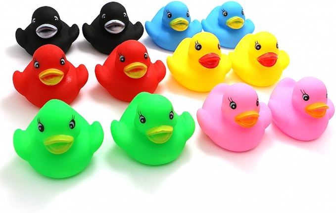 Novelty Place 12Pcs Assorted Rubber Duck Float Ducky Baby Bath Shower Toy - Colorful Mini Bath Duckies for Toddlers and Kids | Birthday Gift, Party Favor, Bathtub Decoration