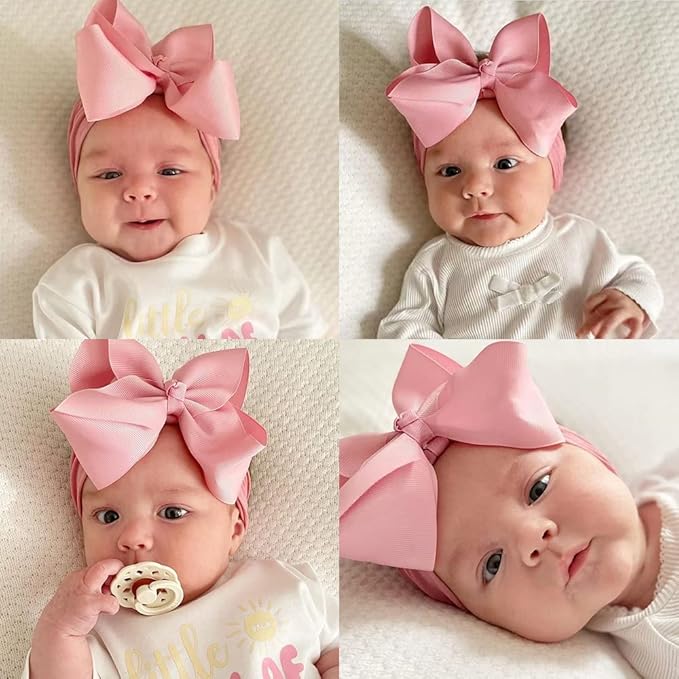 JIAHANG Grosgrain Ribbon Bow Nylon Headbands, 5.3 Inches Hair Bow Soft Turban Headwrap 9Pcs for Baby Girls Newborns Infants Toddlers (40KF-ribbon flower)