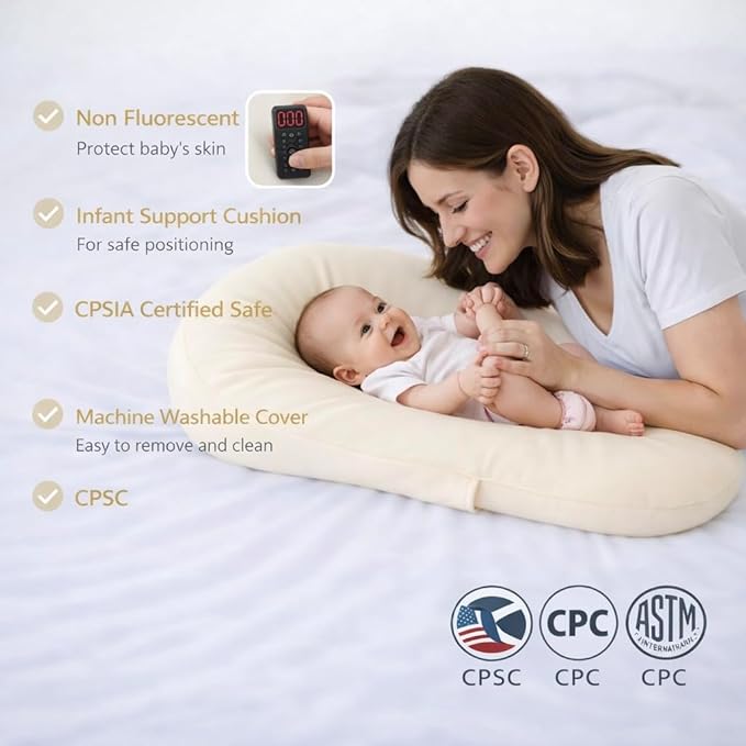 Aila + Aiden Baby Lounger | Organic Cotton Infant Lounger | Adjustable & Portable Floor Lounger |Supervised Use | Soft, Breathable, Washable Cover - Snuggle Collection - (Cream)